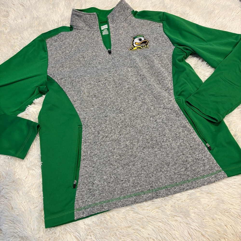 Oregon Ducks Box Seat Clothing Green & Gray Pullover W/ Ducks Logo, Men's Large